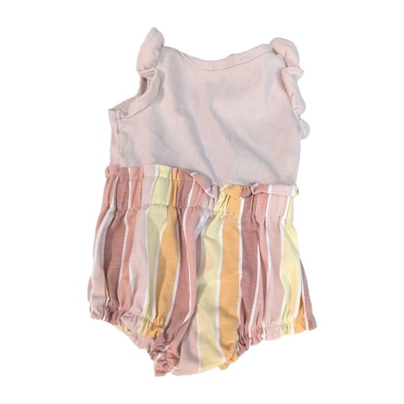 Jessica Simpson Baby Girl 3-6 Month Pink Stripe Ruffle Sleeveless Romper Shower - Picture 2 of 6